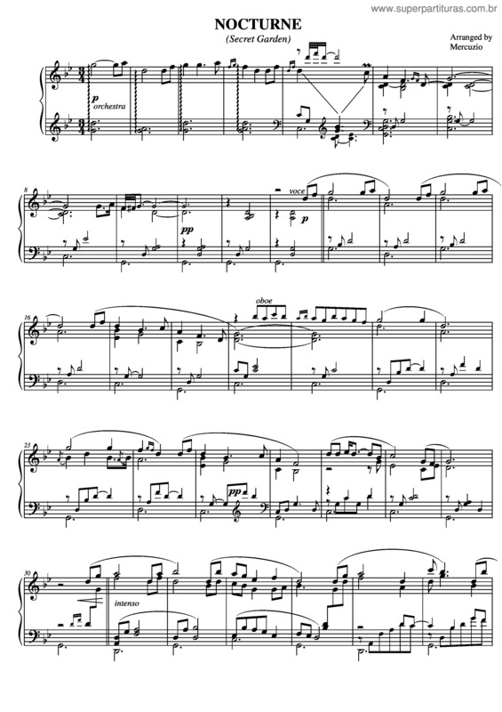 Partitura da música Nocturne