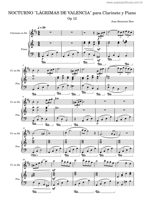 Partitura da música Nocturno Lagrimas De Valencia Para Clarinete Y Piano