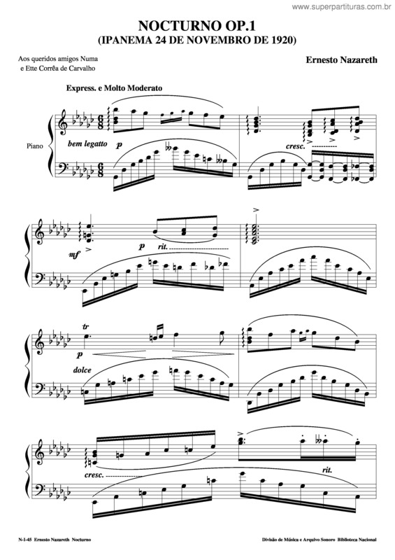 Partitura da música Nocturno