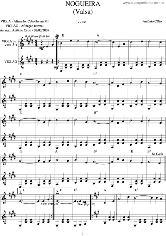 Partitura da música Nogueira