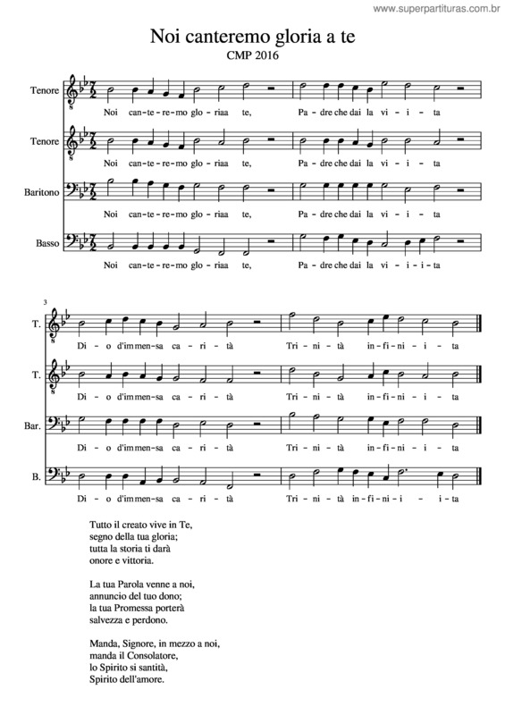 Partitura da música Noi Canteremo Gloria A Te