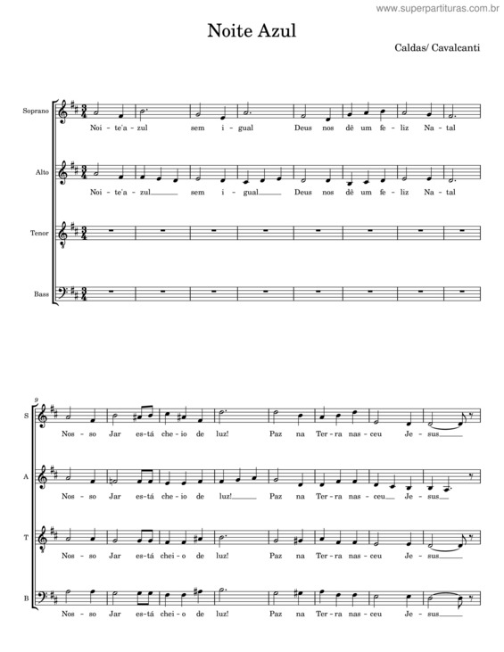 Partitura da música Noite Azul – Caldas