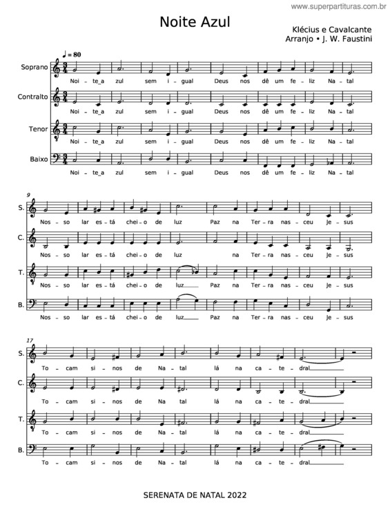 Partitura da música Noite Azul – Klécius;Cavalcante