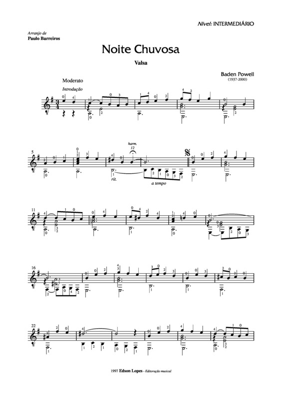 Partitura da música Noite Chuvosa (Valsa)