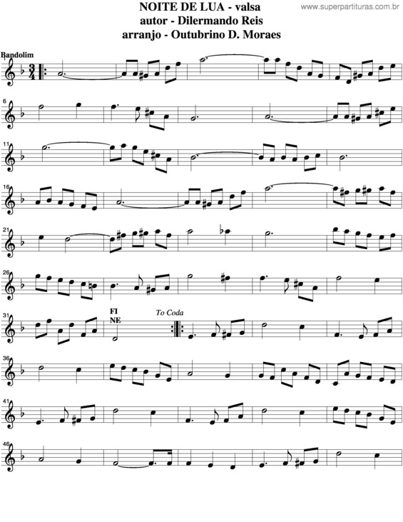 Partitura da música Noite De Lua