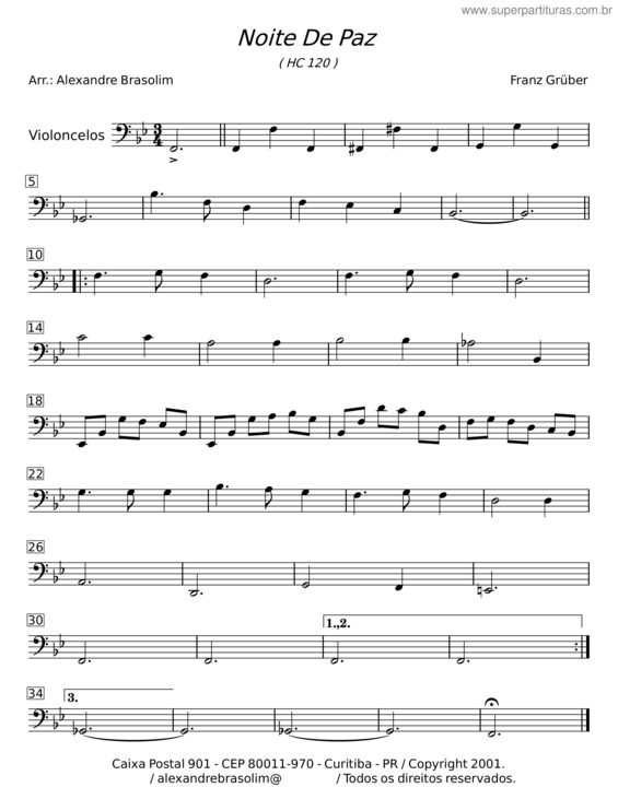Partitura da música Noite De Paz – Franz Xavier Gruber v.3