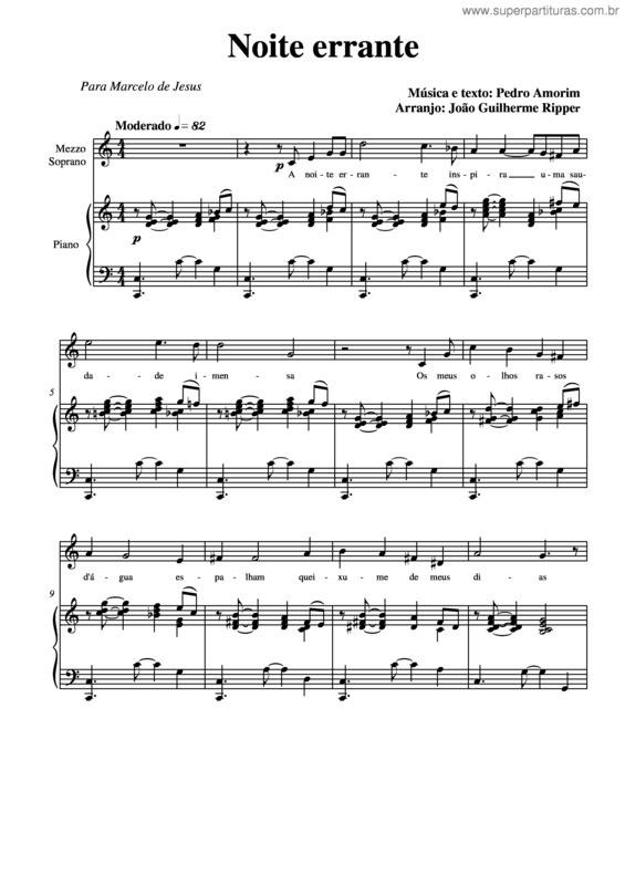 Partitura da música Noite errante