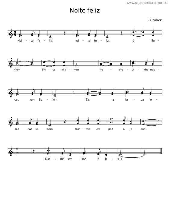 Partitura da música Noite Feliz – F. Gruber