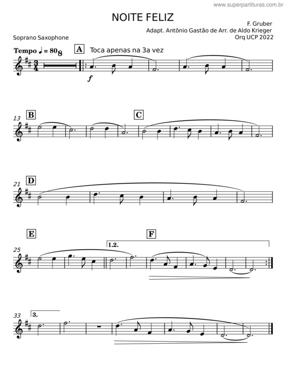 Partitura da música Noite Feliz – F Gruber v.2