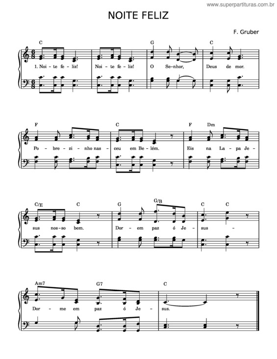 Partitura da música Noite Feliz – F Gruber