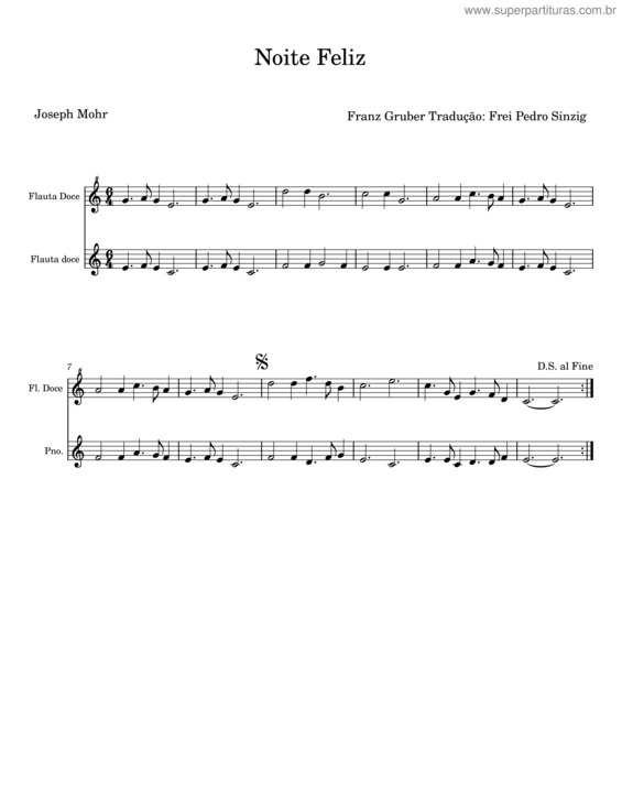 Partitura da música Noite Feliz – Franz Xaver Gruber v.10
