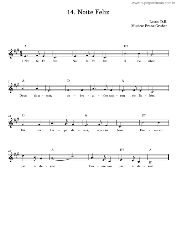 Partitura da música Noite Feliz – Franz Xaver Gruber v.12