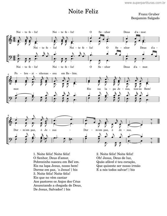 Partitura da música Noite Feliz – Franz Xaver Gruber v.14