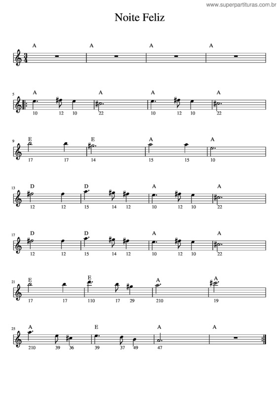 Partitura da música Noite Feliz – Franz Xaver Gruber v.2