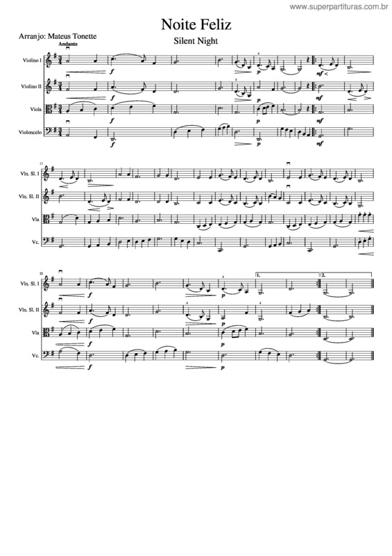 Partitura da música Noite Feliz – Franz Xaver Gruber v.3