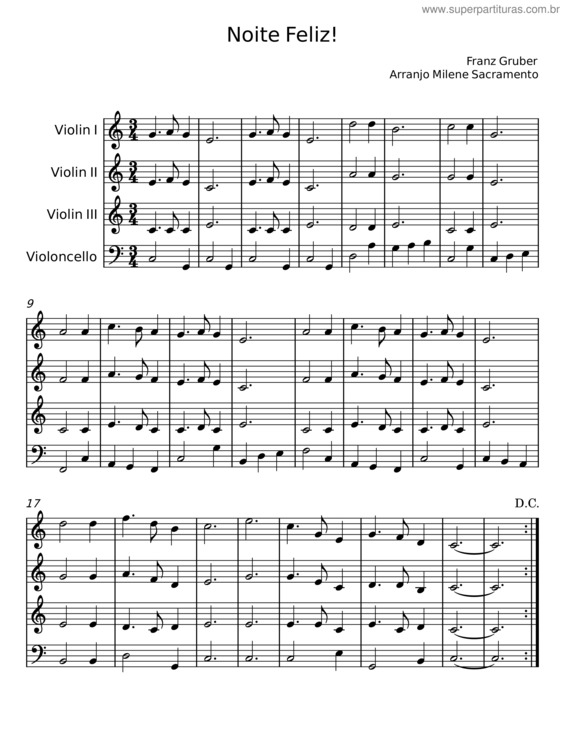 Partitura da música Noite Feliz – Franz Xaver Gruber v.4
