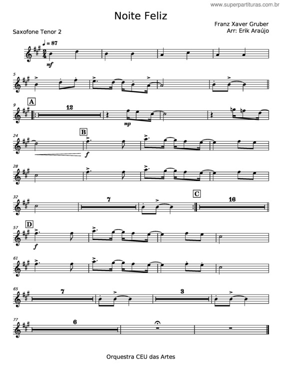Partitura da música Noite Feliz – Franz Xaver Gruber v.8