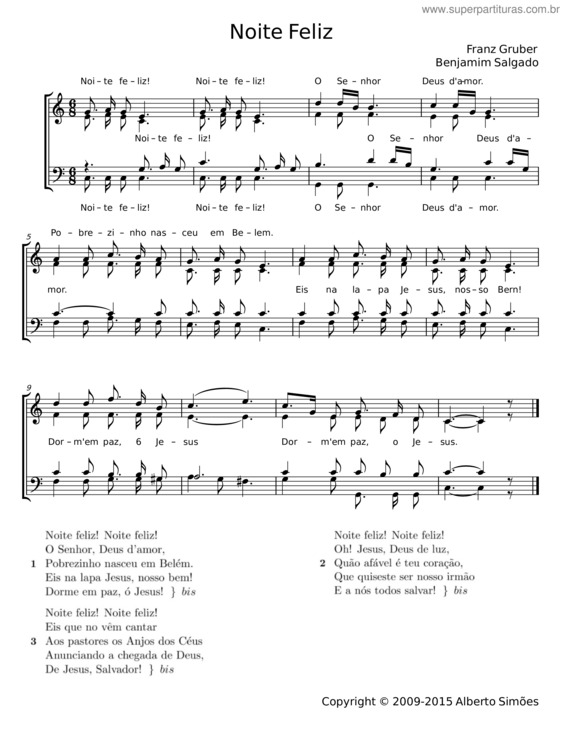 Partitura da música Noite Feliz – Franz Xaver Gruber v.9