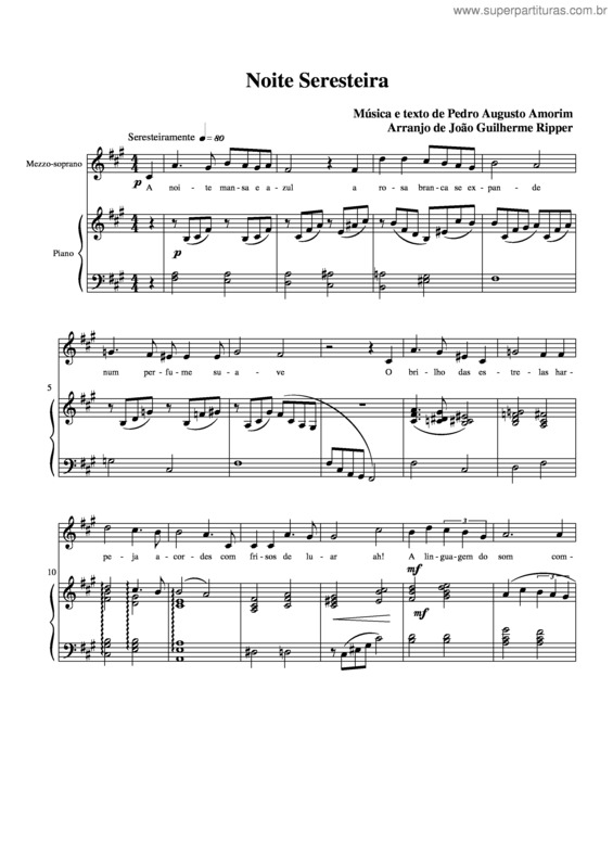 Partitura da música Noite seresteira