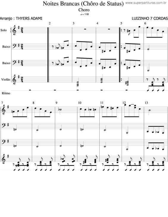 Partitura da música Noites Brancas