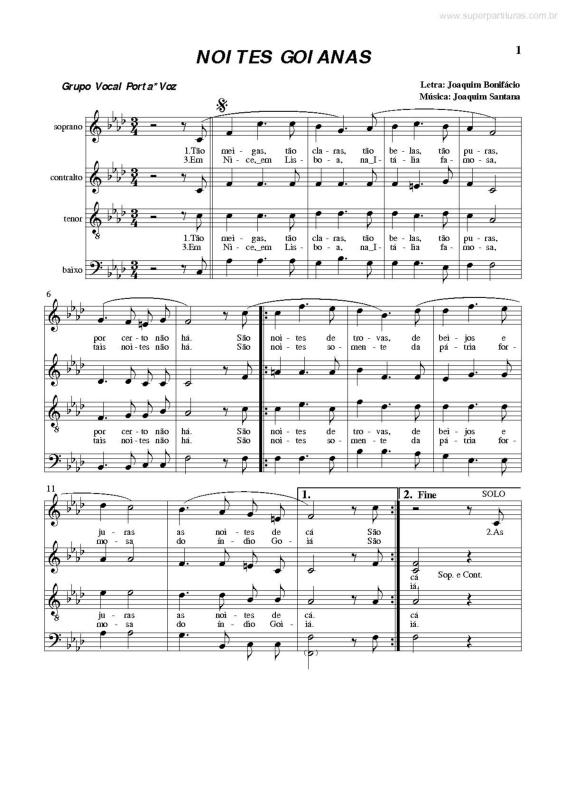 Partitura da música Noites Goianas