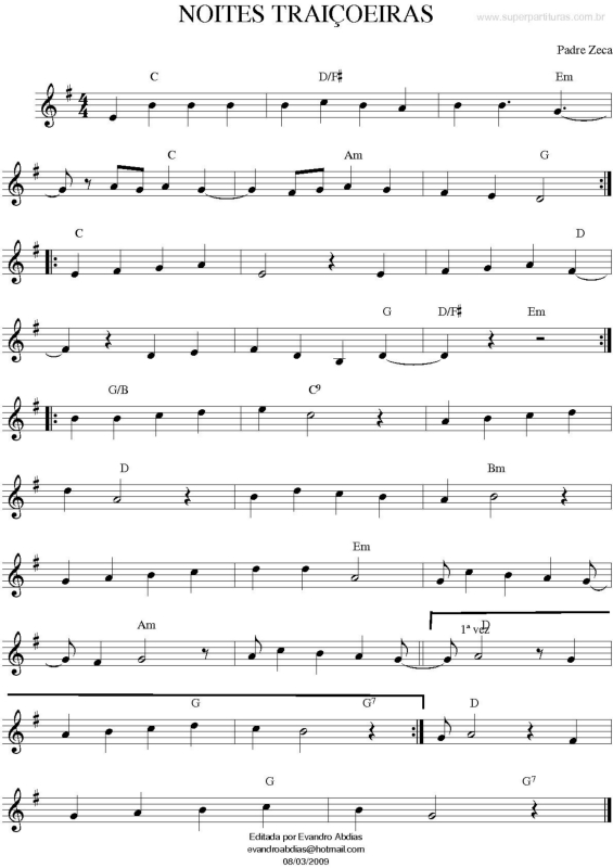 Partitura da música Noites Traiçoeiras