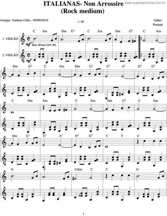 Partitura da música Non Arrossire