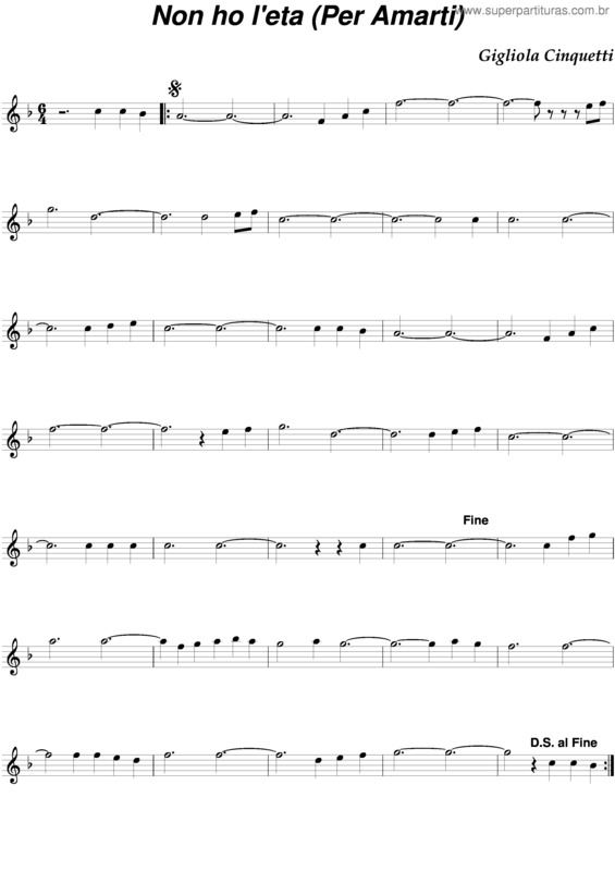 Partitura da música Non Ho L`Eta (Per Amarti)