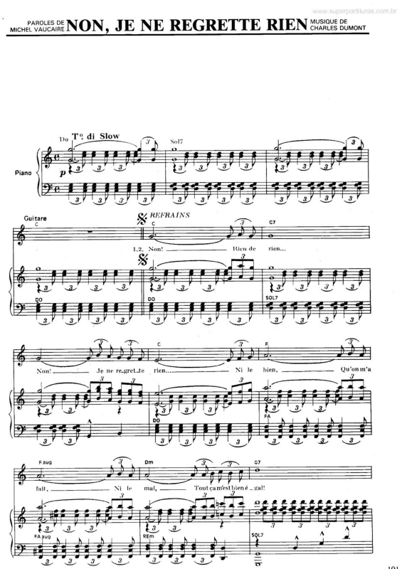 Partitura da música Non Je Ne Regrette Rien v.2