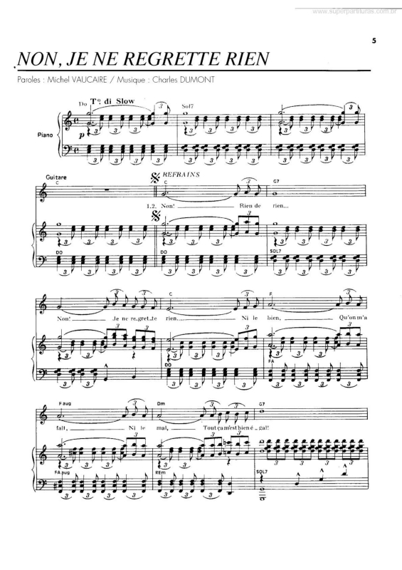 Partitura da música Non Je Ne Regrette Rien