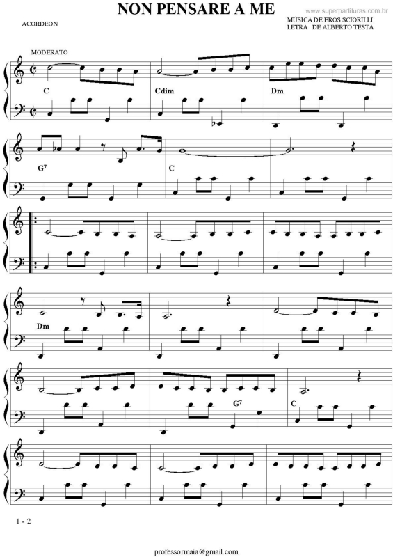 Partitura da música Non Pensare A Me