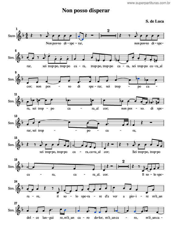Partitura da música Non Posso Disperar