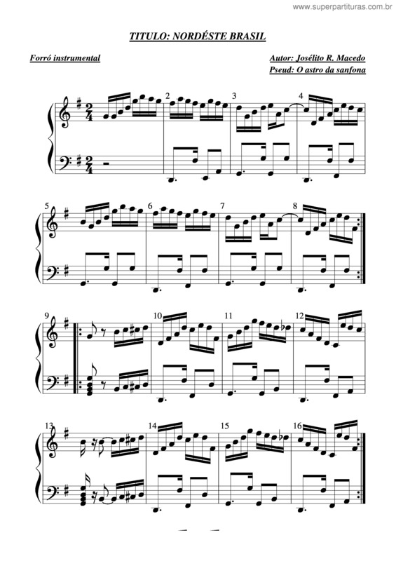 Partitura da música Nordeste Brasil