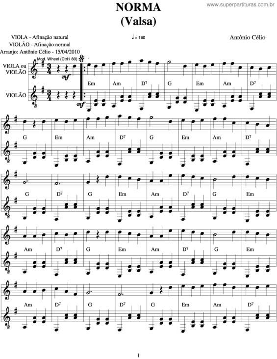 Partitura da música Norma