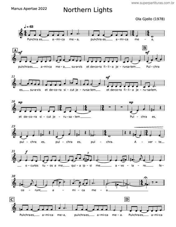 Partitura da música Northern Lights – Ola Gjeilo v.2