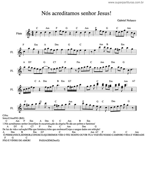 Partitura da música Nós Acreditamos Senhor Jesus