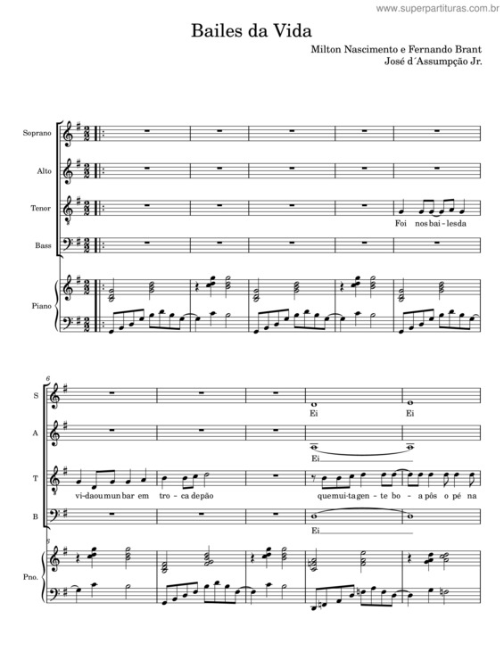 Partitura da música Nos Bailes Da Vida – Milton Nascimento