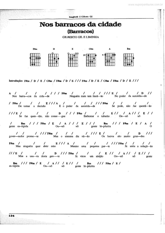 Partitura da música Nos Barracoos da Cidade (Barracos)