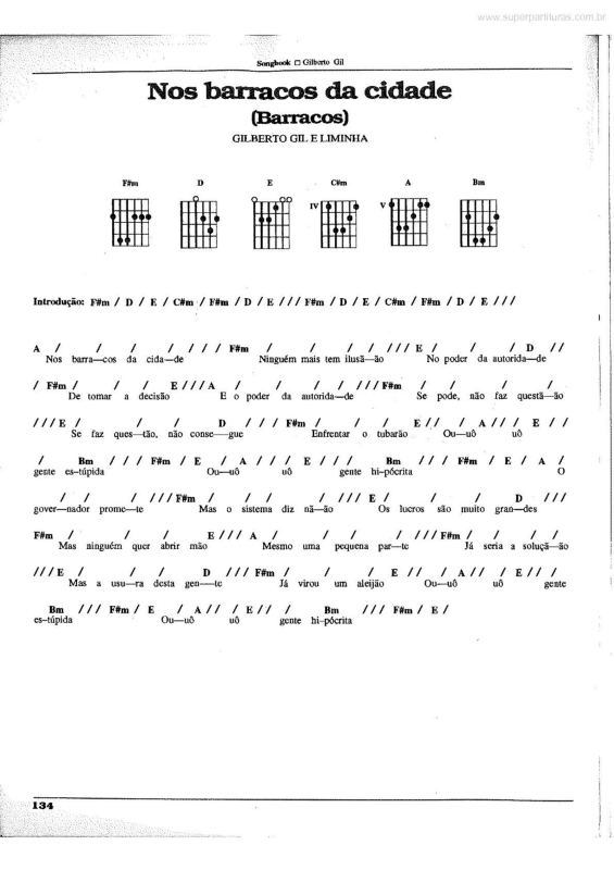 Partitura da música Nos Barracoos da Cidade (Barracos)