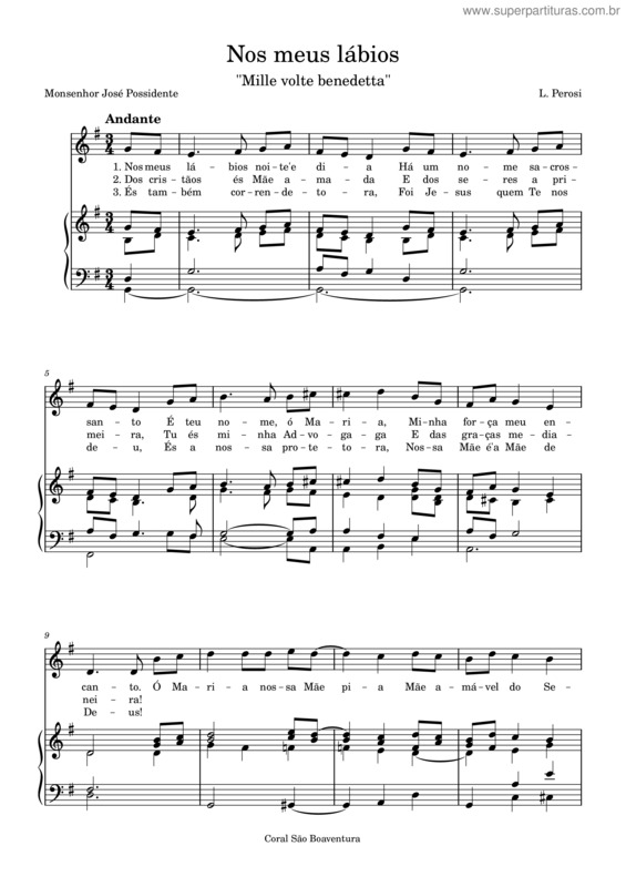 Partitura da música Nos Meus Lábios – L. Perosi