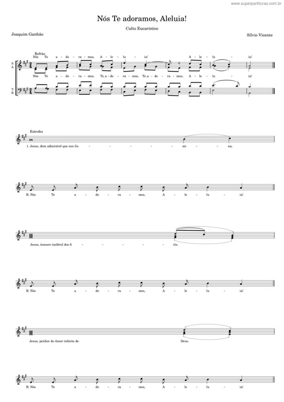Partitura da música Nós Te Adoramos, Aleluia! – Sílvio Vicente
