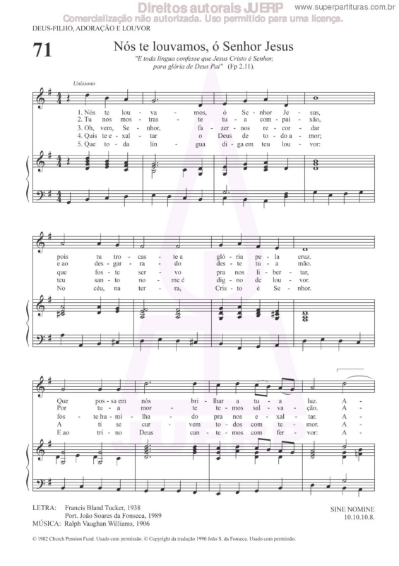 Partitura da música Nós Te Louvamos, Ó Senhor Jesus - 71 HCC v.2