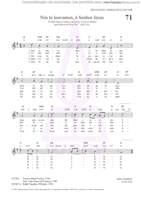 Partitura da música Nós Te Louvamos, Ó Senhor Jesus - 71 HCC