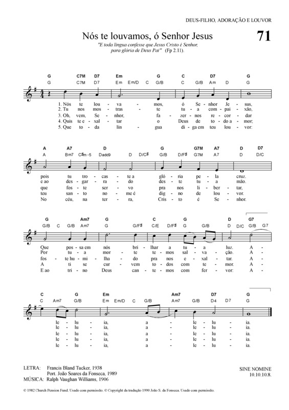 Partitura da música Nós Te Louvamos ó Senhor Jesus