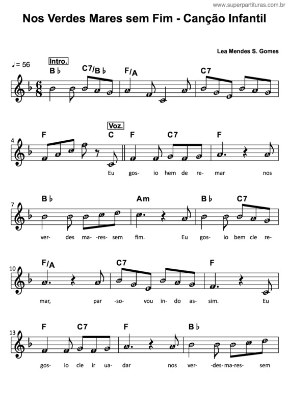 Partitura da música Nos Verdes Mares Sem Fim