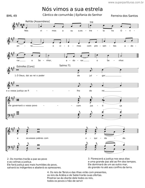 Partitura da música Nós Vimos A Sua Estrela – Ferreira Dos Santos