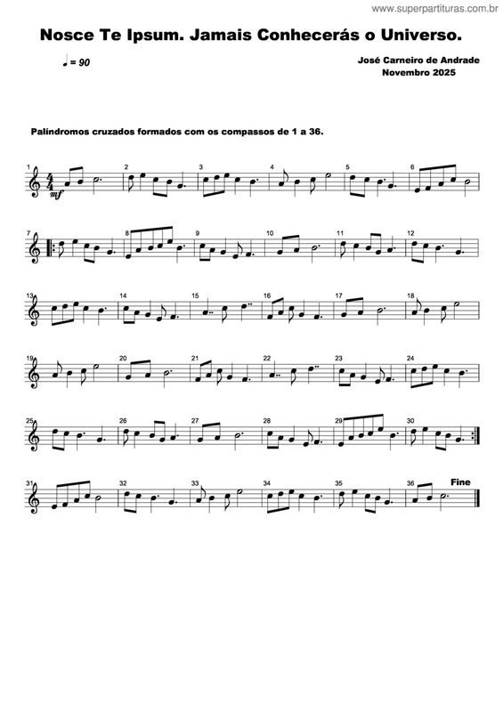 Partitura da música Nosce Te Ipsum. Jamais Conhecerás O Universo.