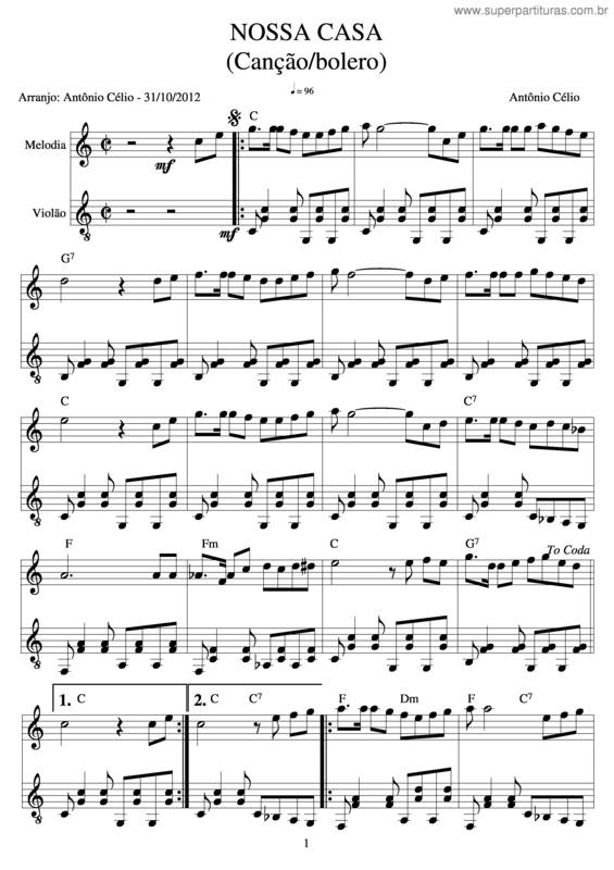 Partitura da música Nossa Casaolero