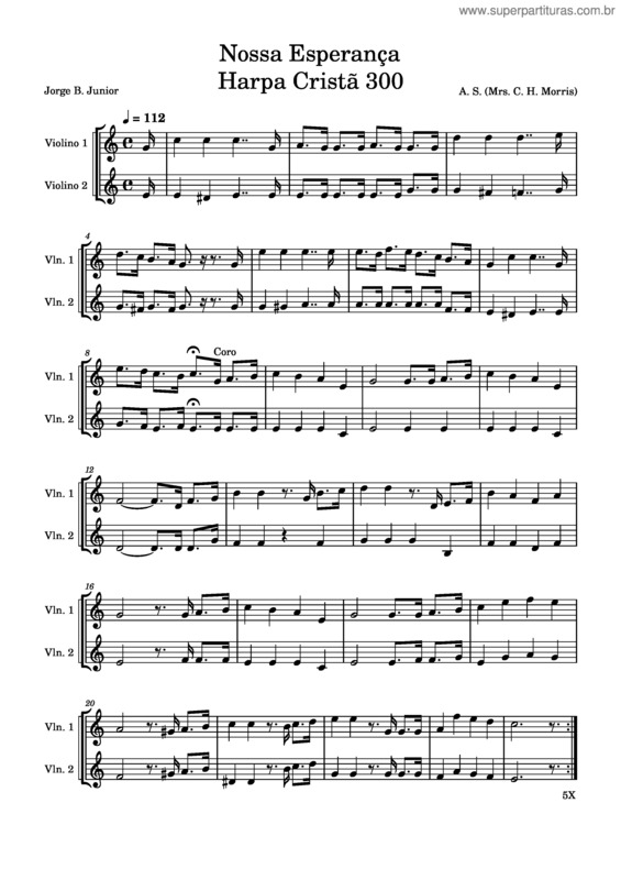 Partitura da música Nossa Esperança Harpa Cristã 300