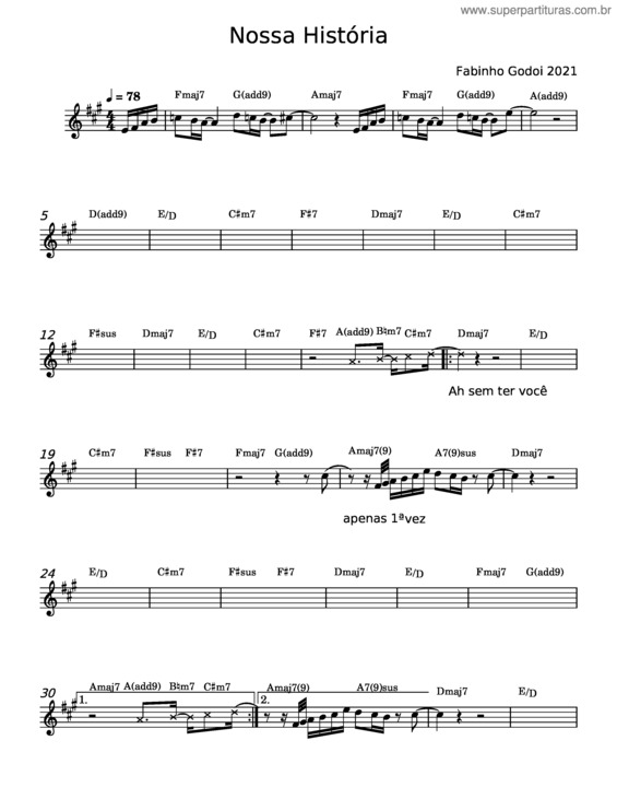 Partitura da música Nossa História – Fabinho Godoi